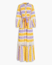 Diane von Furstenberg Tessa guipure lace-trimmed printed cotton-jacquard maxi dress - Yellow Yellow