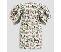 Off-the-shoulder ruched floral-print stretch-cotton poplin mini dress - Multicolor