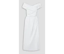 Corfu off-the-shoulder gathered cotton-blend poplin maxi dress - White