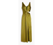Josephine twist-front cutout silk-satin crepe midi dress - Green