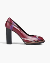 TOD'S Topstitched leather pumps - Burgundy Burgundy