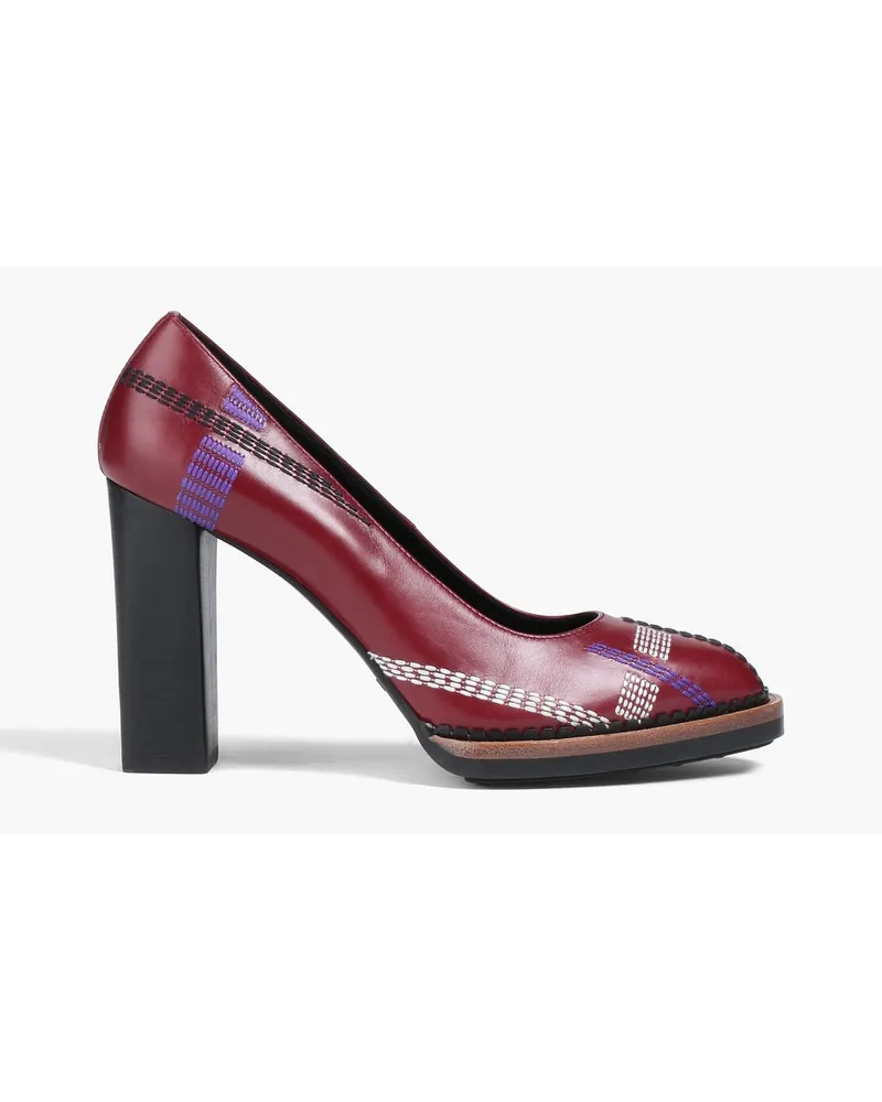 TOD'S Topstitched leather pumps - Burgundy Burgundy