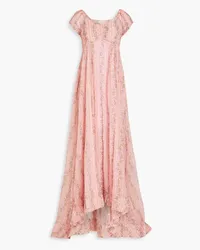 LoveShackFancy Gilvery ruched floral-print chiffon maxi dress - Pink Pink