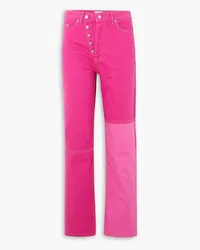 Ganni Two-tone high-rise straight-leg organic jeans - Pink Pink