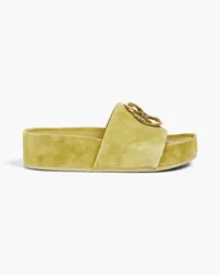 Tory Burch Embellished suede platform slides - Green Green