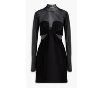 Rita cutout mesh-paneled crepe mini dress - Black