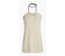 Open-back embellished woven mini dress - Neutral
