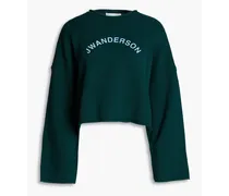 Cropped embroidered wool and cashmere-blend sweater - Green