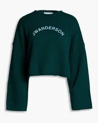 J.W.Anderson Cropped embroidered wool and cashmere-blend sweater - Green Green