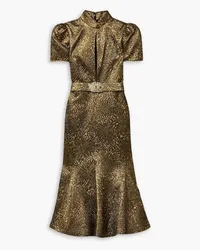 Andrew GN Belted embellished metallic brocade midi dress - Metallic Metallic