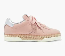 Perforated smooth and metallic leather sneakers - Pink