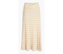 Striped ribbed cotton-blend midi skirt - Neutral
