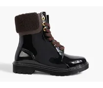 Florrie shearling-trimmed glossed-rubber rain boots - Black
