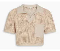 Cropped crochet-knit cotton-blend polo shirt - Neutral