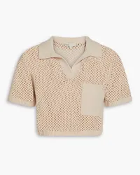 Onia Cropped crochet-knit cotton-blend polo shirt - Neutral Neutral