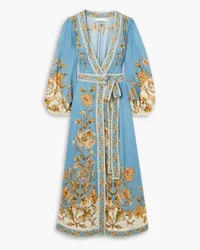 Zimmermann Chintz belted floral-print cotton midi dress - Blue Blue