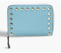 Rockstud pebbled-leather wallet - Blue