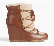 Elfred leather and shearling wedge boots - Brown