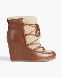 Veronica Beard Elfred leather and shearling wedge boots - Brown Brown