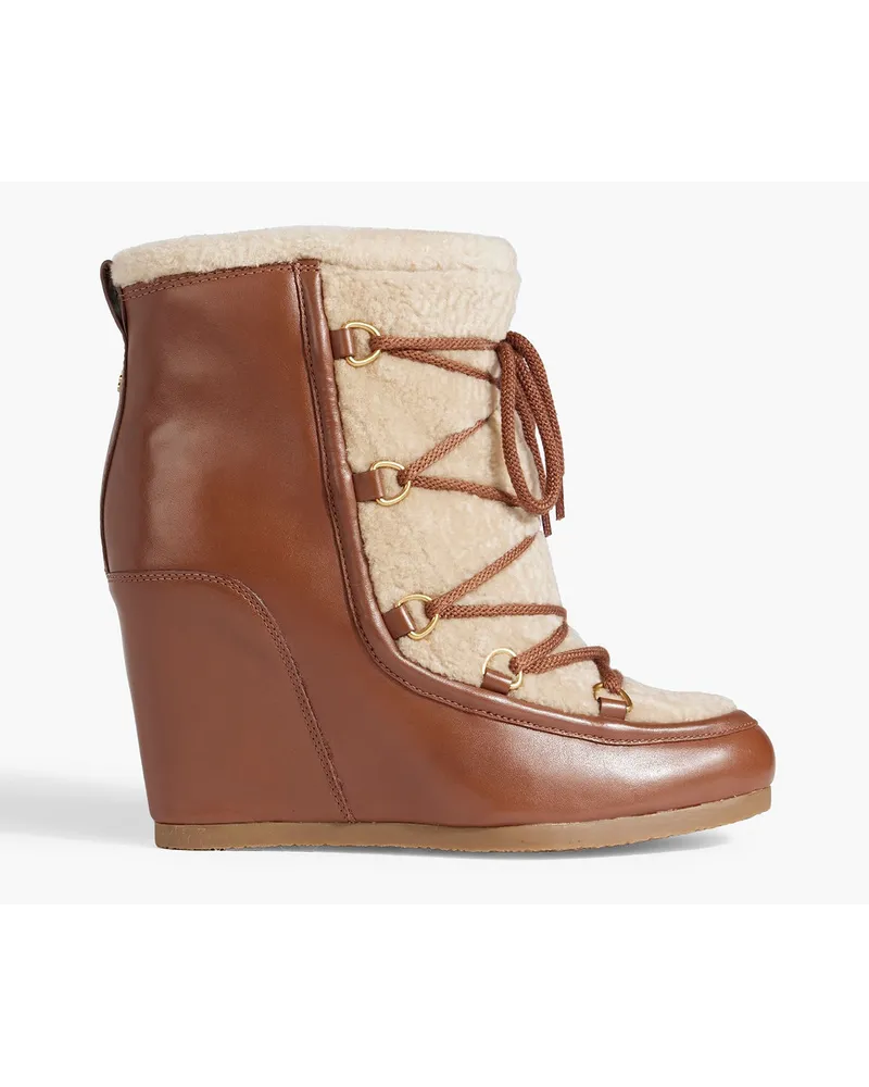 Veronica Beard Elfred leather and shearling wedge boots - Brown Brown