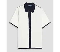 Two-tone pointelle-knit cotton shirt - White