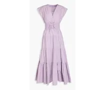 Fatima tiered stretch-cotton poplin midi dress - Purple