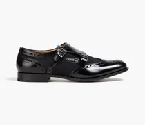 Lana laser-cut polished leather and mesh brogues - Black