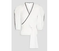 Brigan whipstitched cotton wrap blouse - White