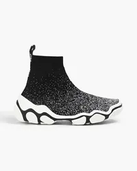 RED Valentino Metallic stretch-knit high-top sneakers - Black Black