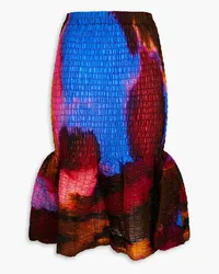 Dries van Noten Fluted shirred printed cotton-voile skirt - Blue Blue