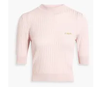 Embroidered ribbed wool and silk-blend sweater - Pink