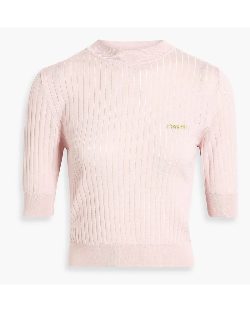 Marni Embroidered ribbed wool and silk-blend sweater - Pink Pink