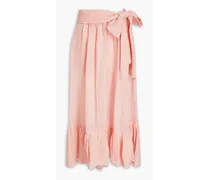 Gathered linen-blend gauze midi skirt - Pink