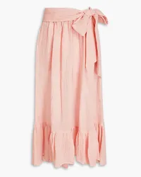 Lisa Marie Fernandez Gathered linen-blend gauze midi skirt - Pink Pink