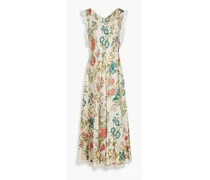 Ruffled floral-print silk-twill midi dress - Multicolor
