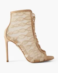 Aquazzura After Dark Bootie 105 suede and lace-trimmed mesh ankle boots - Neutral Neutral