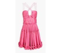 Cutout plissé metallic satin mini dress - Pink