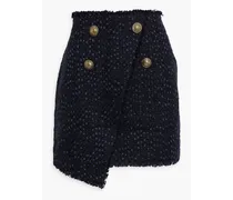 Wrap-effect metallic bouclé-tweed mini skirt - Blue