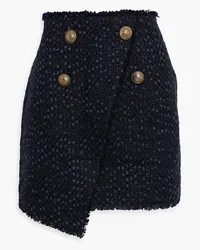 Balmain Wrap-effect metallic bouclé-tweed mini skirt - Blue Blue