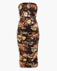 Veronica Beard Kupa strapless floral-print stretch-silk satin midi dress - Brown Brown