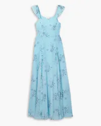 LoveShackFancy Tulonne ruffled floral-print georgette maxi dress - Blue Blue