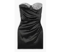 Strapless crystal-embellished draped satin mini dress - Black