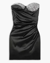 Area Strapless crystal-embellished draped satin mini dress - Black Black