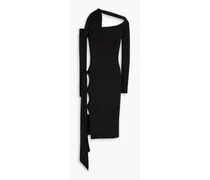 Cutout draped cotton-blend jersey dress - Black