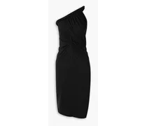 One-shoulder asymmetric gathered stretch-jersey dress - Black
