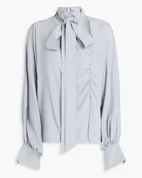 Victoria Beckham Pussy-bow cutout silk crepe de chine blouse - Gray Gray