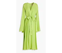 Wrap-effect gathered silk-georgette midi dress - Green