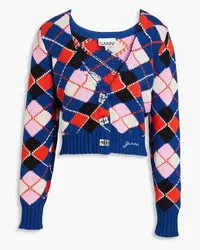 Ganni Intarsia-knit cotton cardigan - Blue Blue