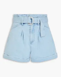 Paige Carly belted pleated denim shorts - Blue Blue