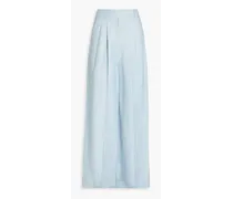 Pleated linen-blend twill wide-leg pants - Blue